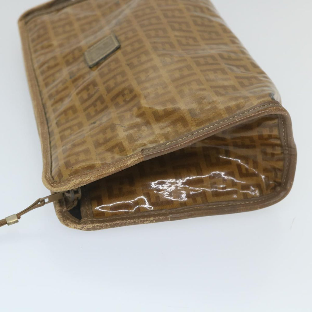 FENDI Zucchino Canvas Clutch Bag Coated Canvas Brownti1273