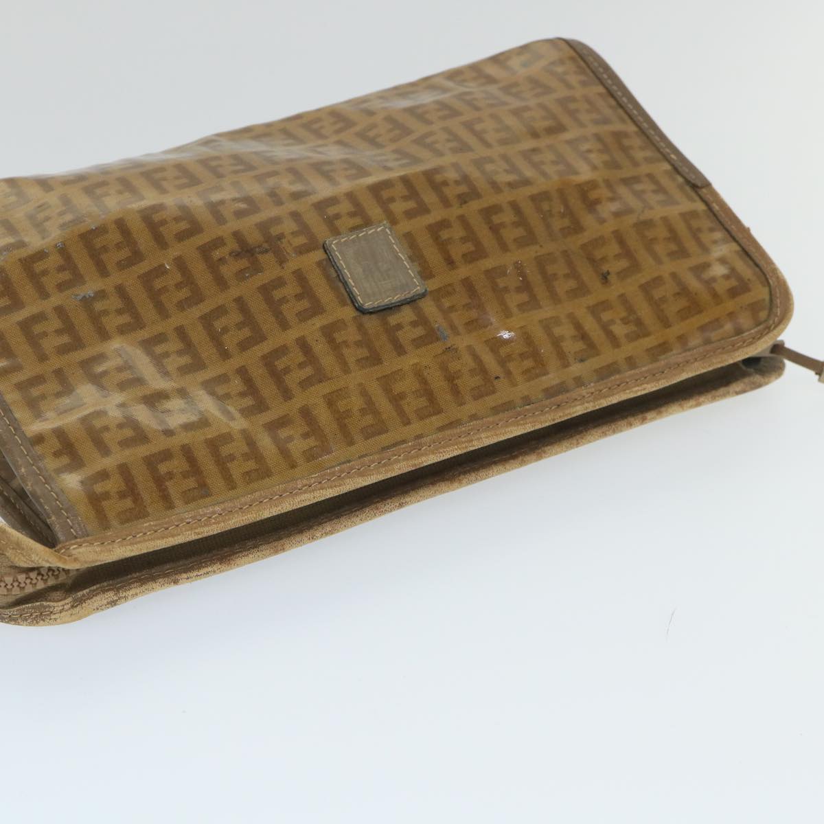 FENDI Zucchino Canvas Clutch Bag Coated Canvas Brownti1273