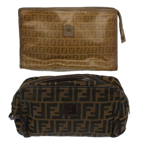 FENDI Zucca Canvas Zucchino Canvas Clutch Bag 2Set Brown Blackti1353
