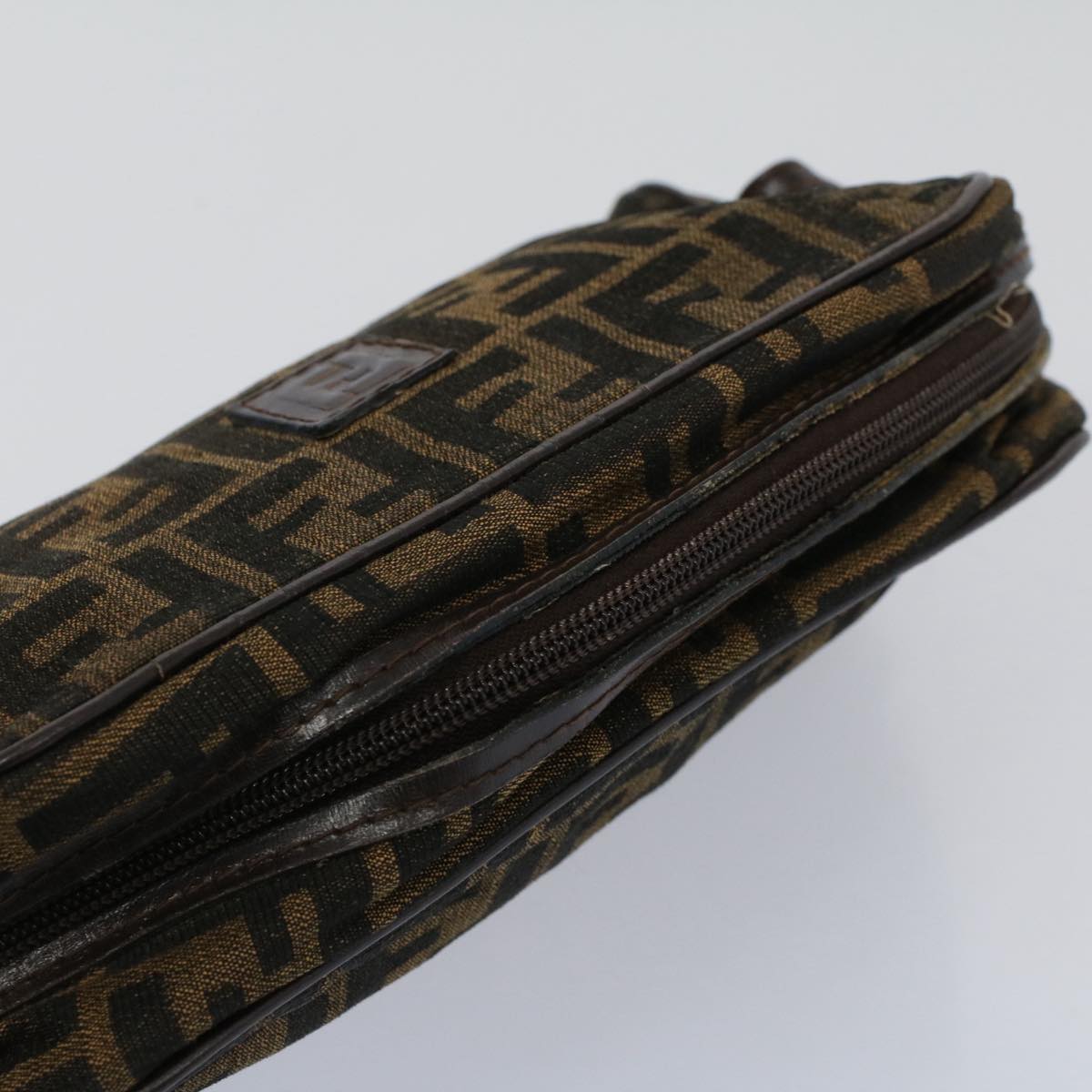 FENDI Zucca Canvas Zucchino Canvas Clutch Bag 2Set Brown Blackti1353