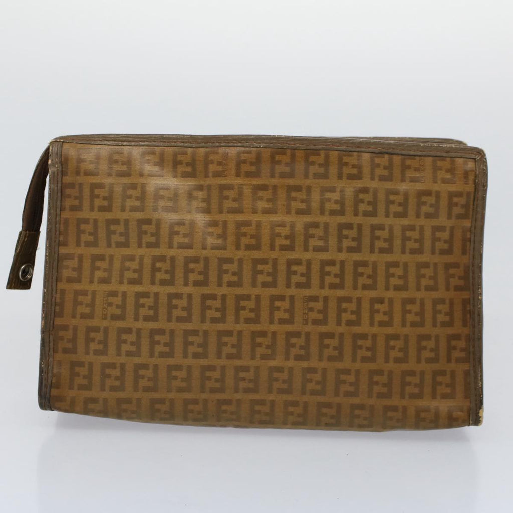 FENDI Zucca Canvas Zucchino Canvas Clutch Bag 2Set Brown Blackti1353