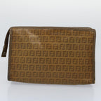 FENDI Zucca Canvas Zucchino Canvas Clutch Bag 2Set Brown Blackti1353