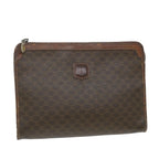 CELINE Macadam Canvas Clutch Bag PVC Leather Brown Auth ti1357