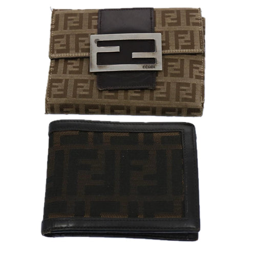 FENDI Zucchino Canvas Zucca Canvas Wallet 2Set Black Brownti1399