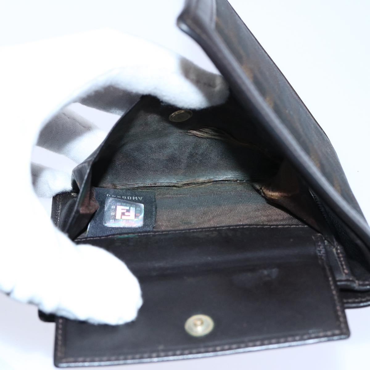FENDI Zucchino Canvas Zucca Canvas Wallet 2Set Black Brownti1399