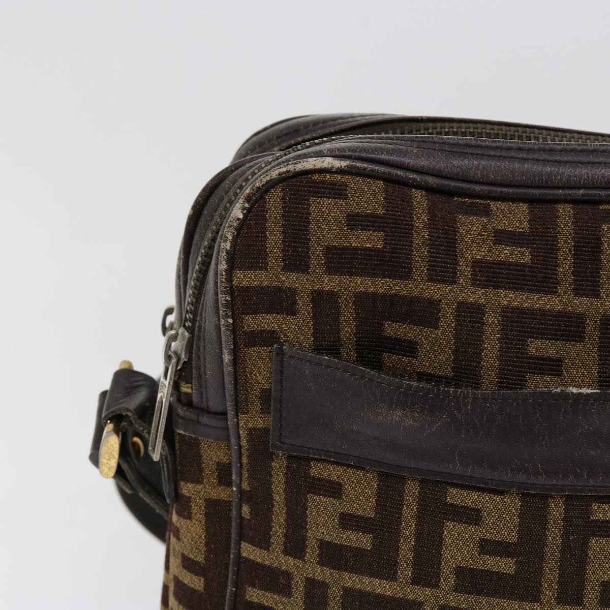 FENDI Zucca Canvas Shoulder Bag 2Set Brown Blackti1420