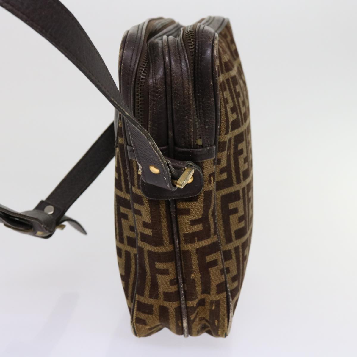 FENDI Zucca Canvas Shoulder Bag 2Set Brown Blackti1420