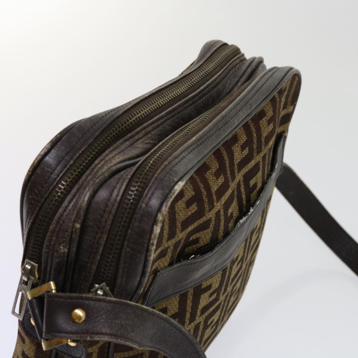 FENDI Zucca Canvas Shoulder Bag 2Set Brown Blackti1420