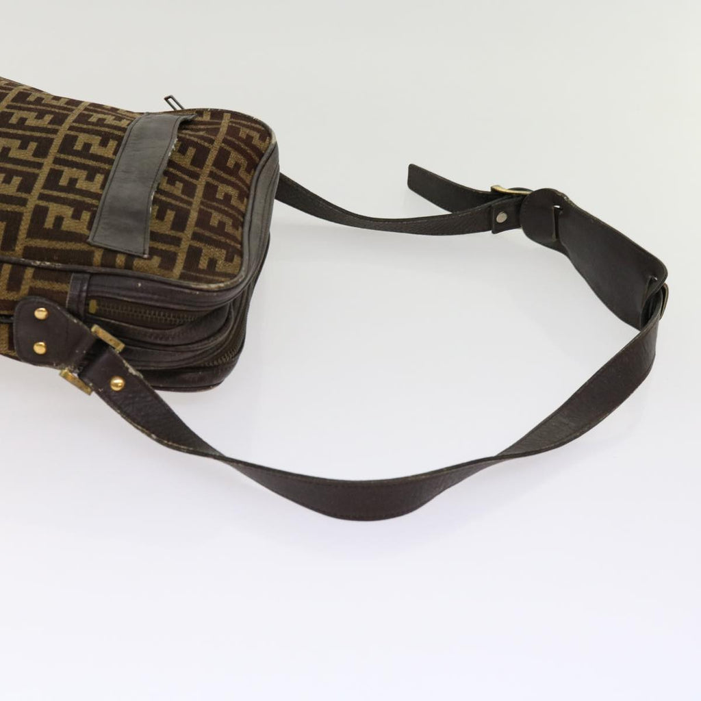 FENDI Zucca Canvas Shoulder Bag 2Set Brown Blackti1420