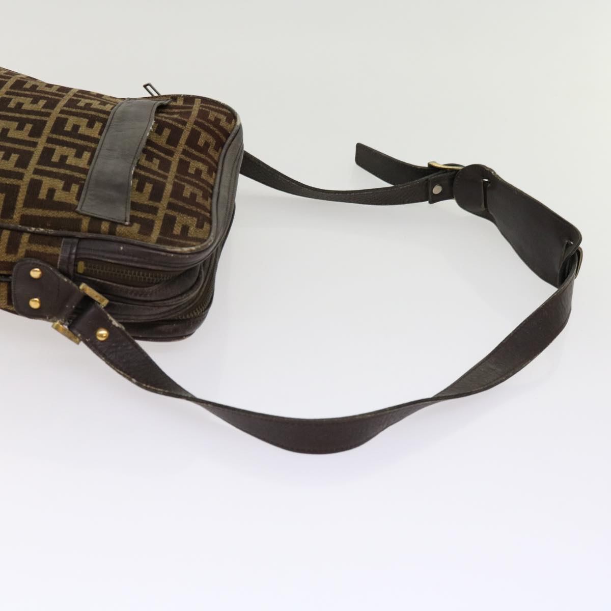 FENDI Zucca Canvas Shoulder Bag 2Set Brown Blackti1420