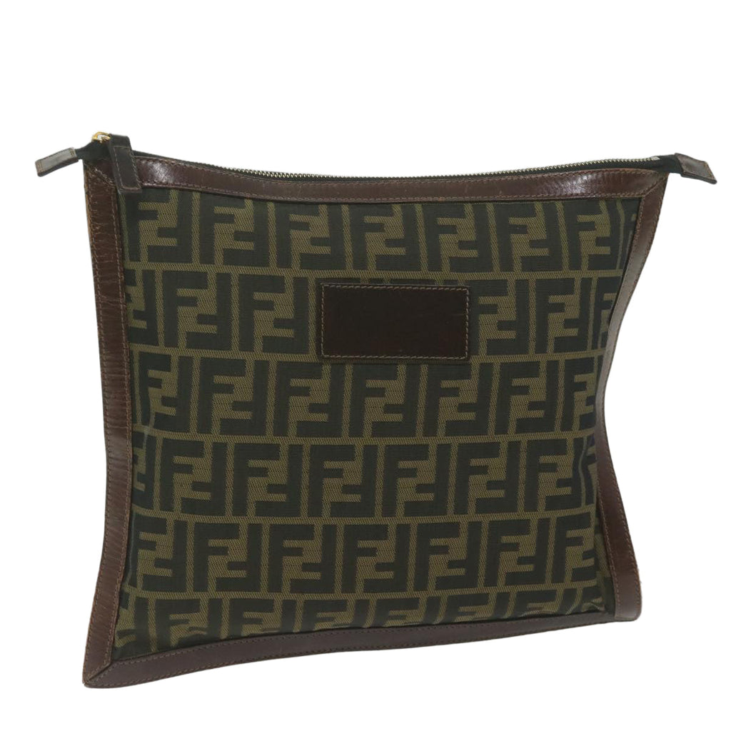 FENDI Zucca Canvas Pouch Black Brownti1423