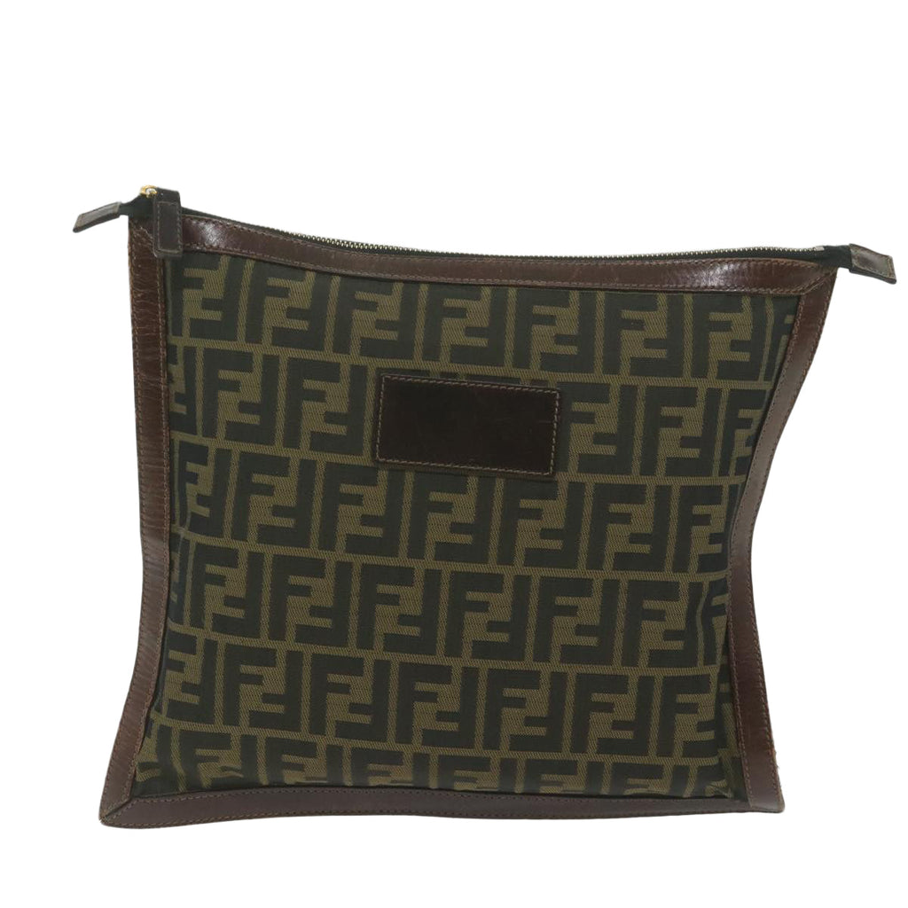FENDI Zucca Canvas Pouch Black Brownti1423