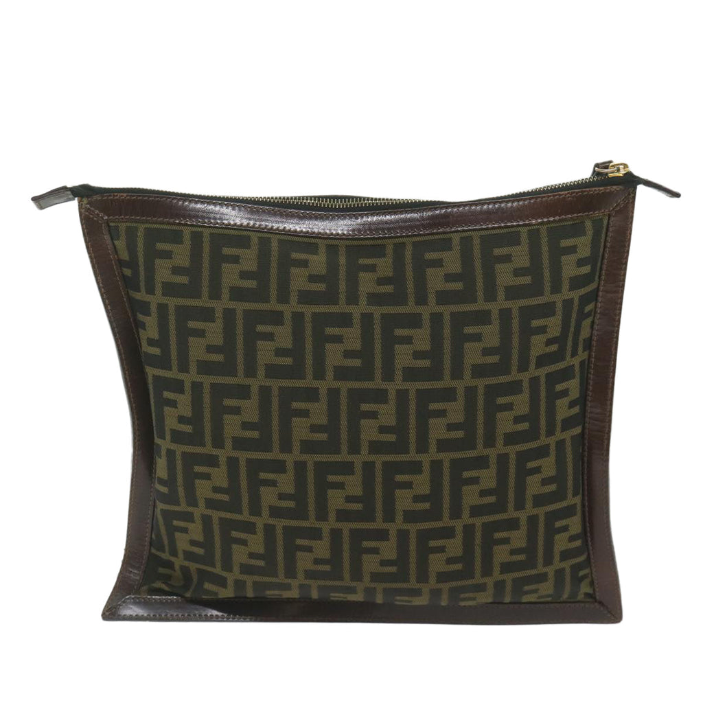 FENDI Zucca Canvas Pouch Black Brownti1423