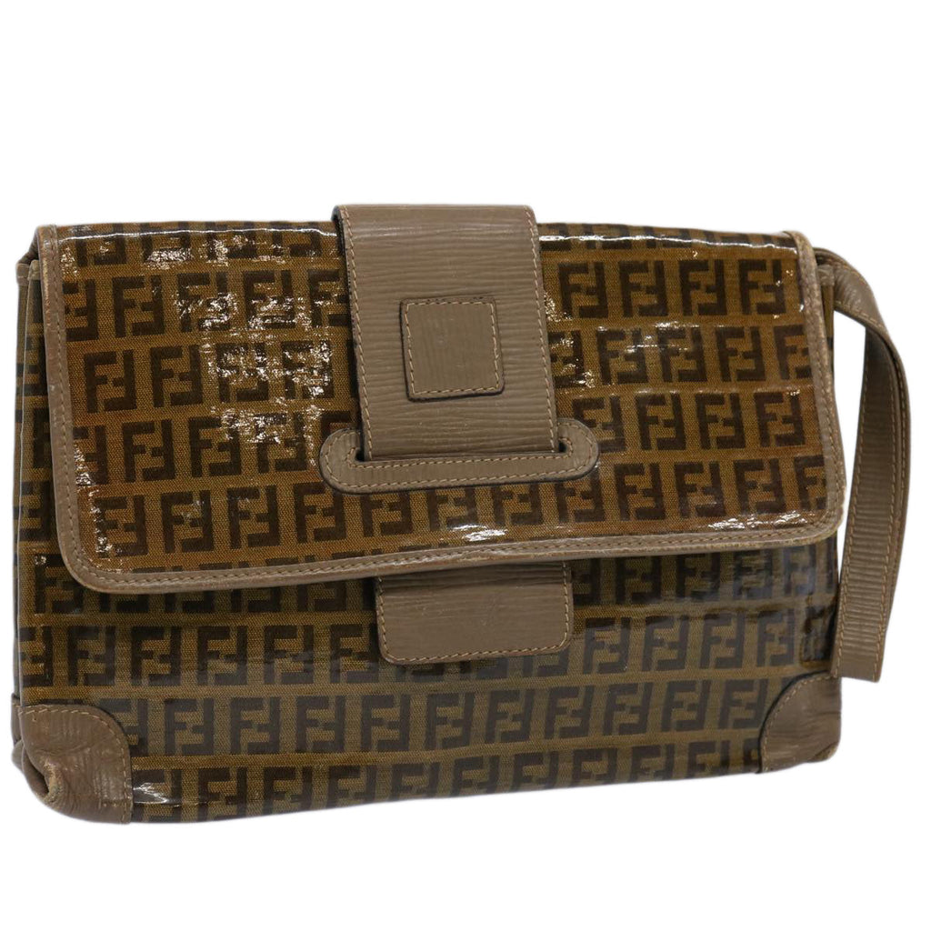 FENDI Zucchino Canvas Clutch Bag Brownti1424