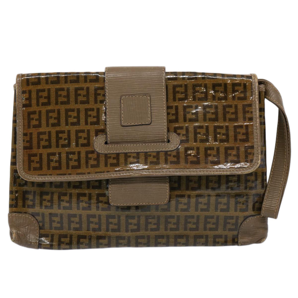 FENDI Zucchino Canvas Clutch Bag Brownti1424
