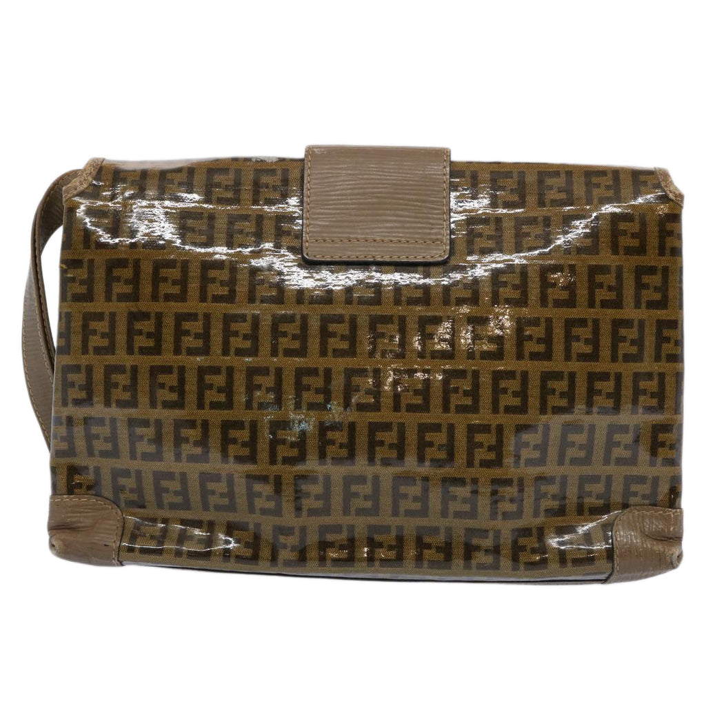 FENDI Zucchino Canvas Clutch Bag Brownti1424