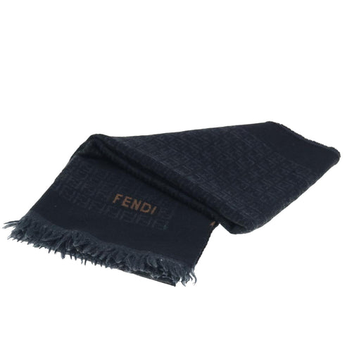 FENDI Zucchino Canvas Scarf Wool Blackti1475