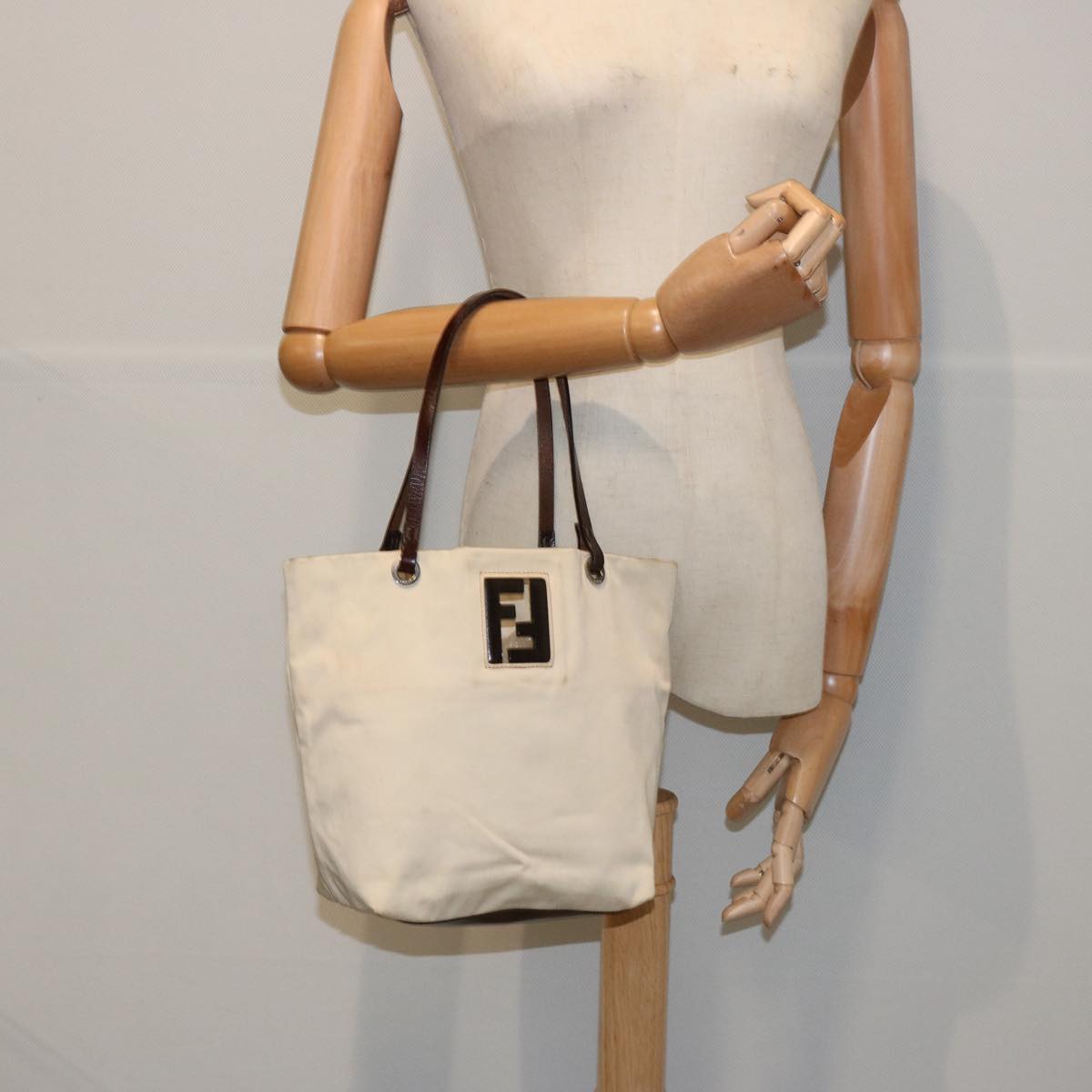 FENDI Tote Bag Canvas Beigeti1558