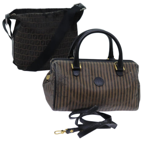 FENDI Zucchino Canvas Shoulder Bag 2Set Black Brownti1610