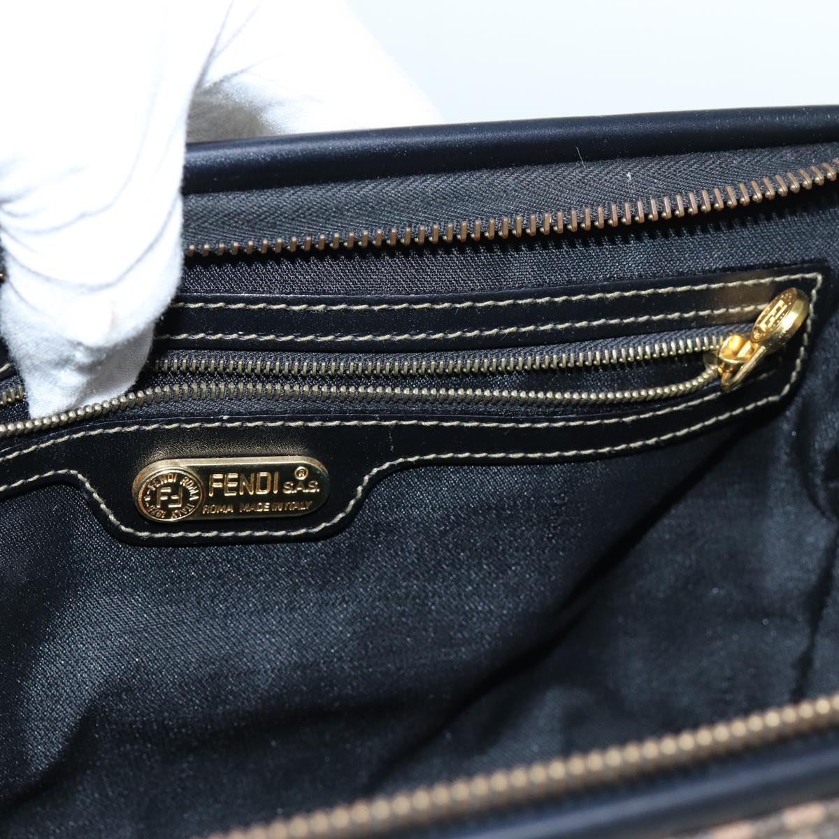 FENDI Zucchino Canvas Shoulder Bag 2Set Black Brownti1610