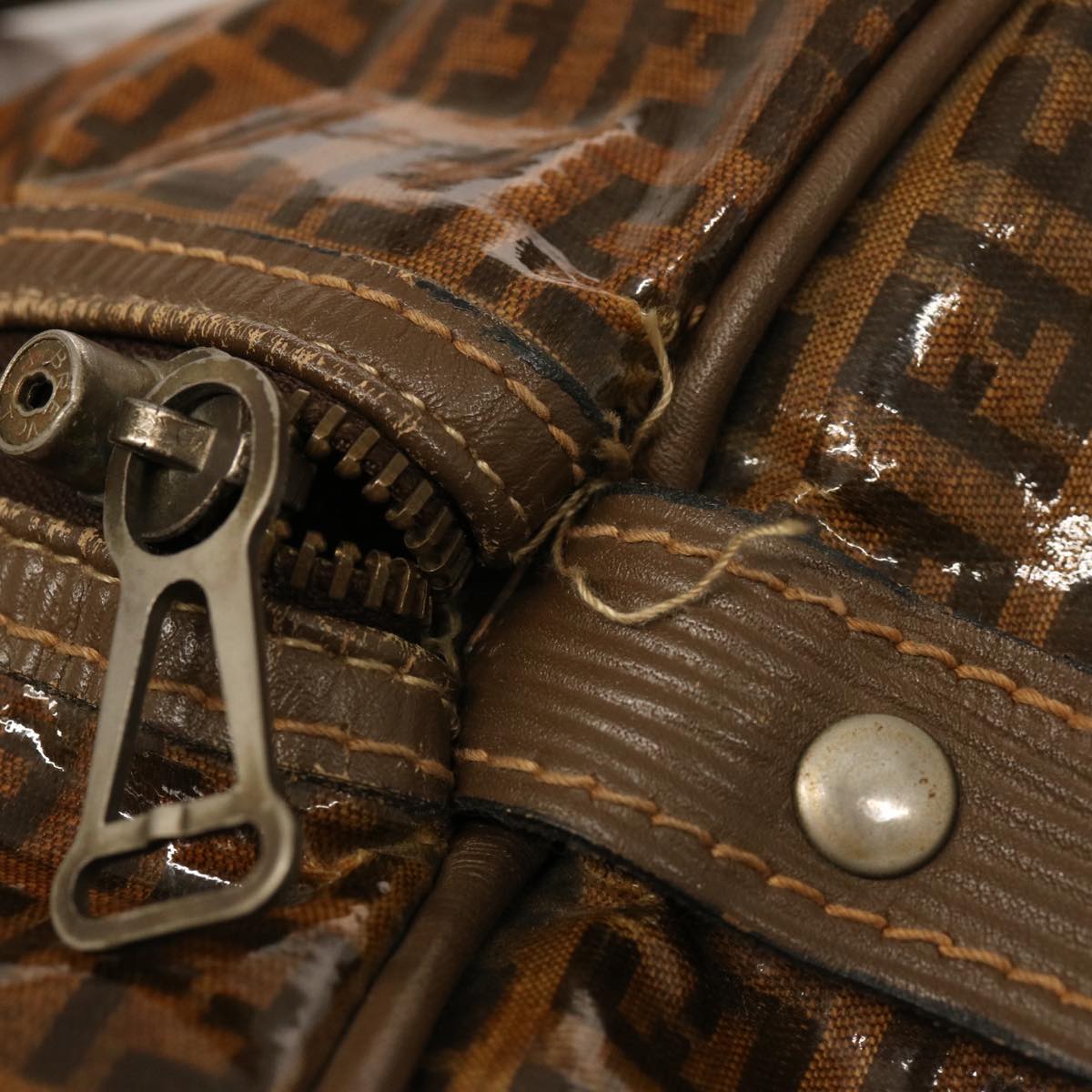 FENDI Zucchino Canvas Hand Bag 3Set Beige Brownti1666