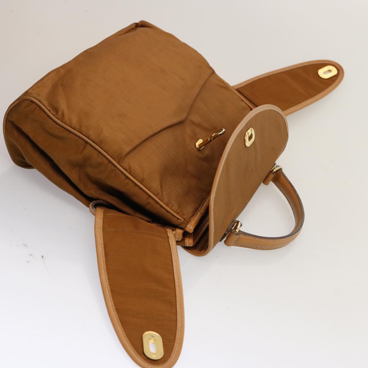 FENDI Zucchino Canvas Hand Bag 3Set Beige Brownti1666