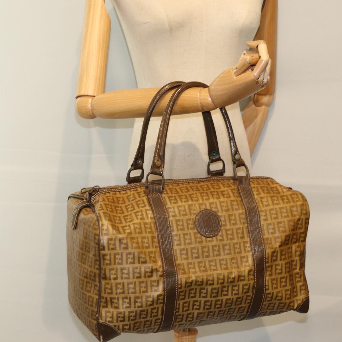 FENDI Zucchino Canvas Boston Bag Vintage Brownti1667