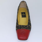 FENDI Leopard pumps shoes Canvas Leather 37.5 Brown Redti1874