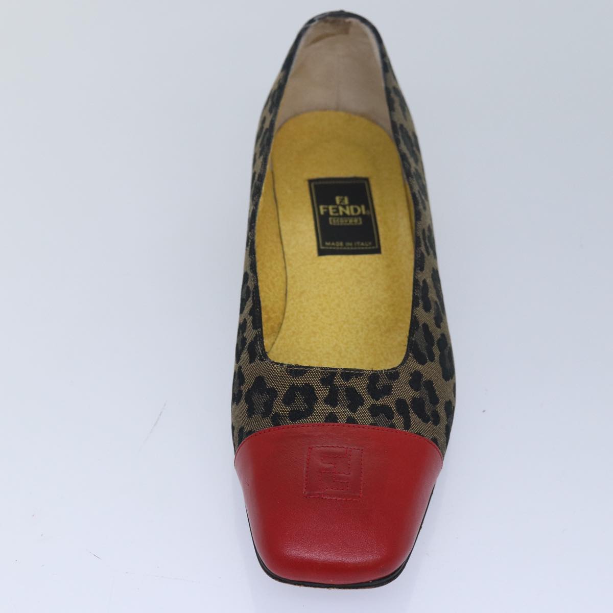 FENDI Leopard pumps shoes Canvas Leather 37.5 Brown Redti1874