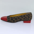 FENDI Leopard pumps shoes Canvas Leather 37.5 Brown Redti1874