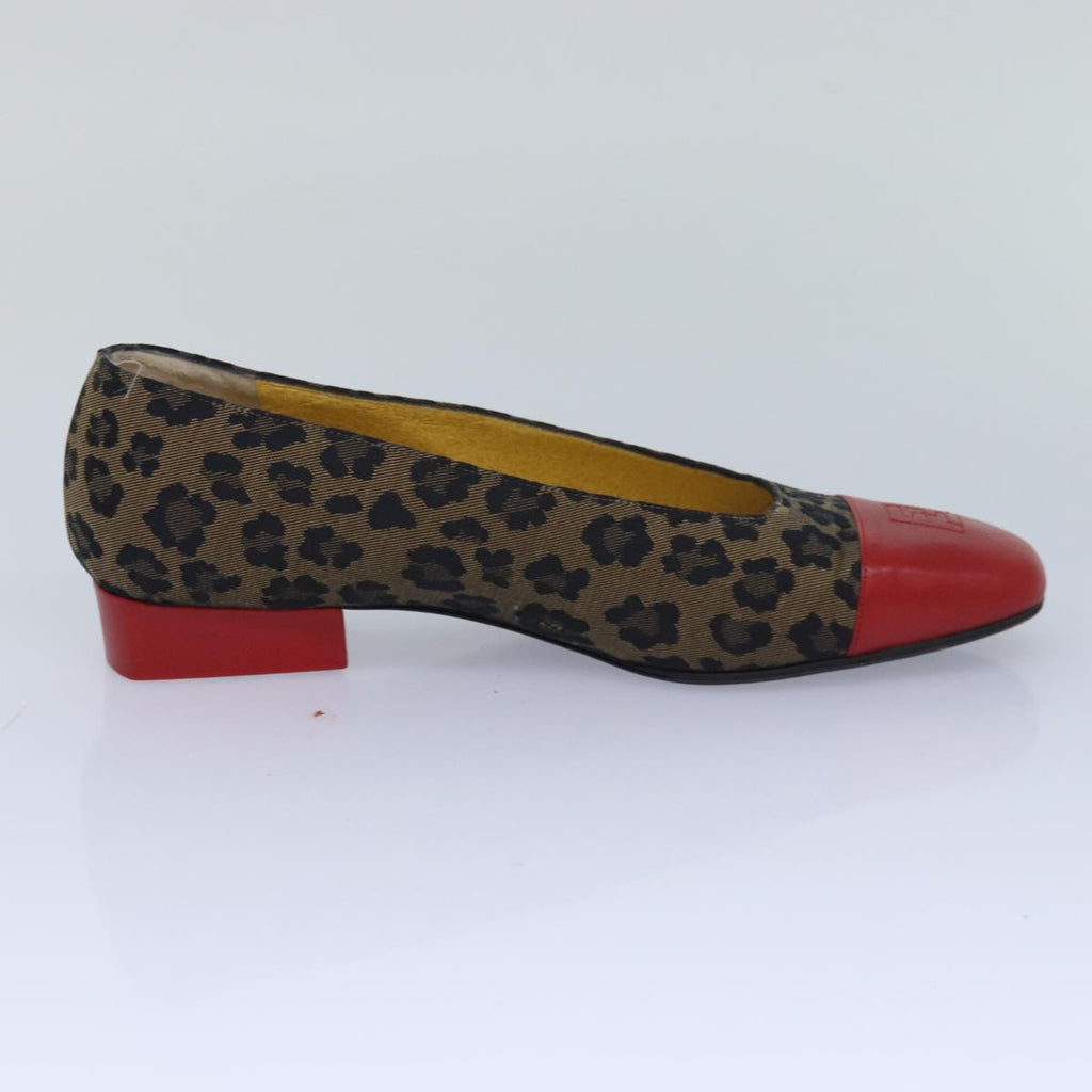 FENDI Leopard pumps shoes Canvas Leather 37.5 Brown Redti1874