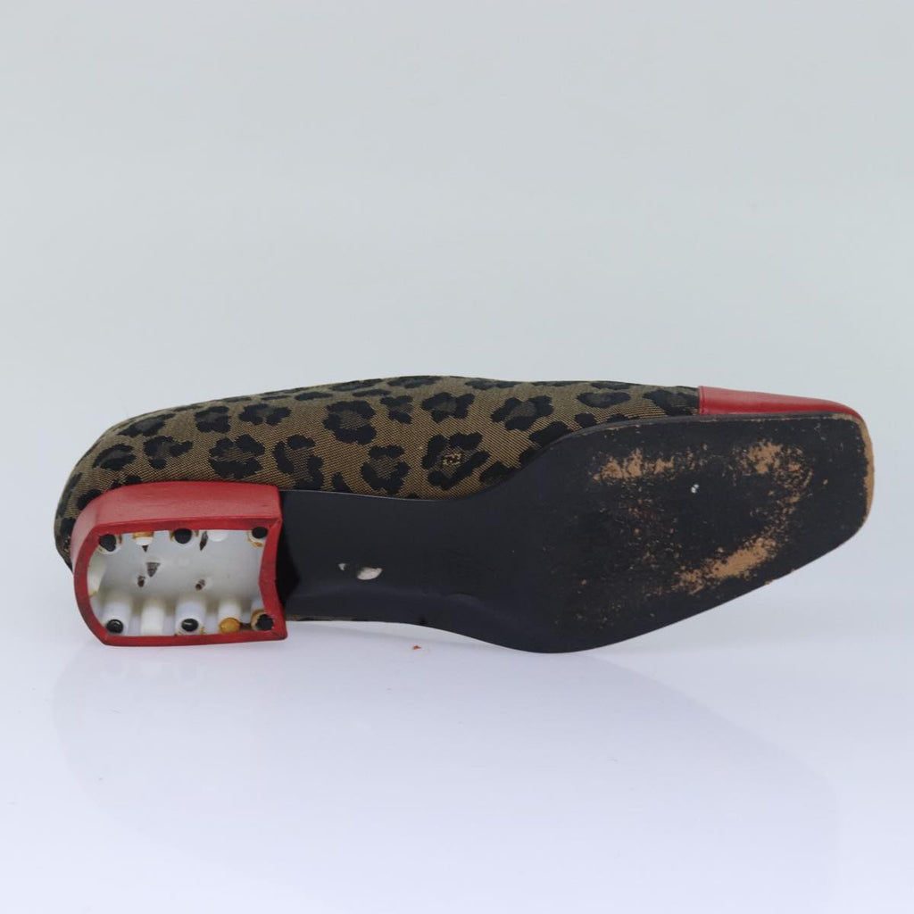 FENDI Leopard pumps shoes Canvas Leather 37.5 Brown Redti1874