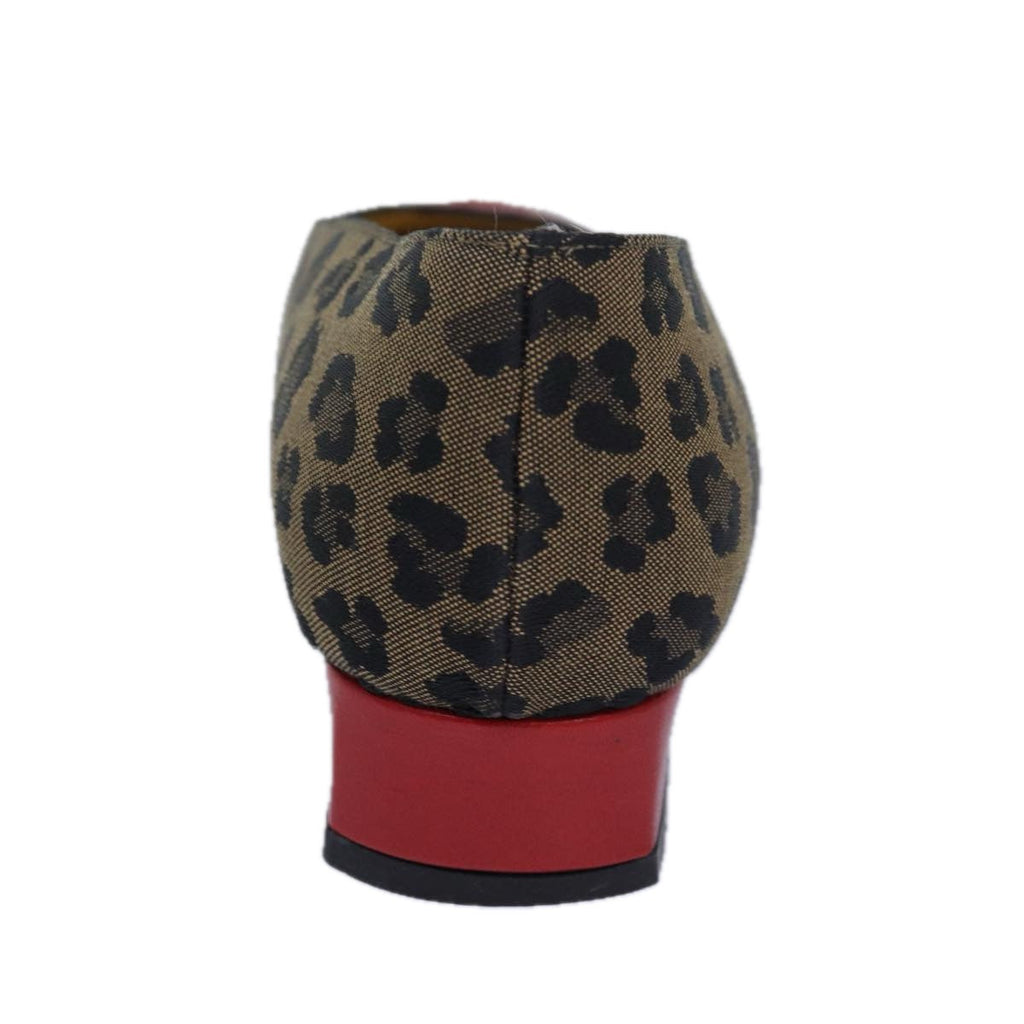 FENDI Leopard pumps shoes Canvas Leather 37.5 Brown Redti1874