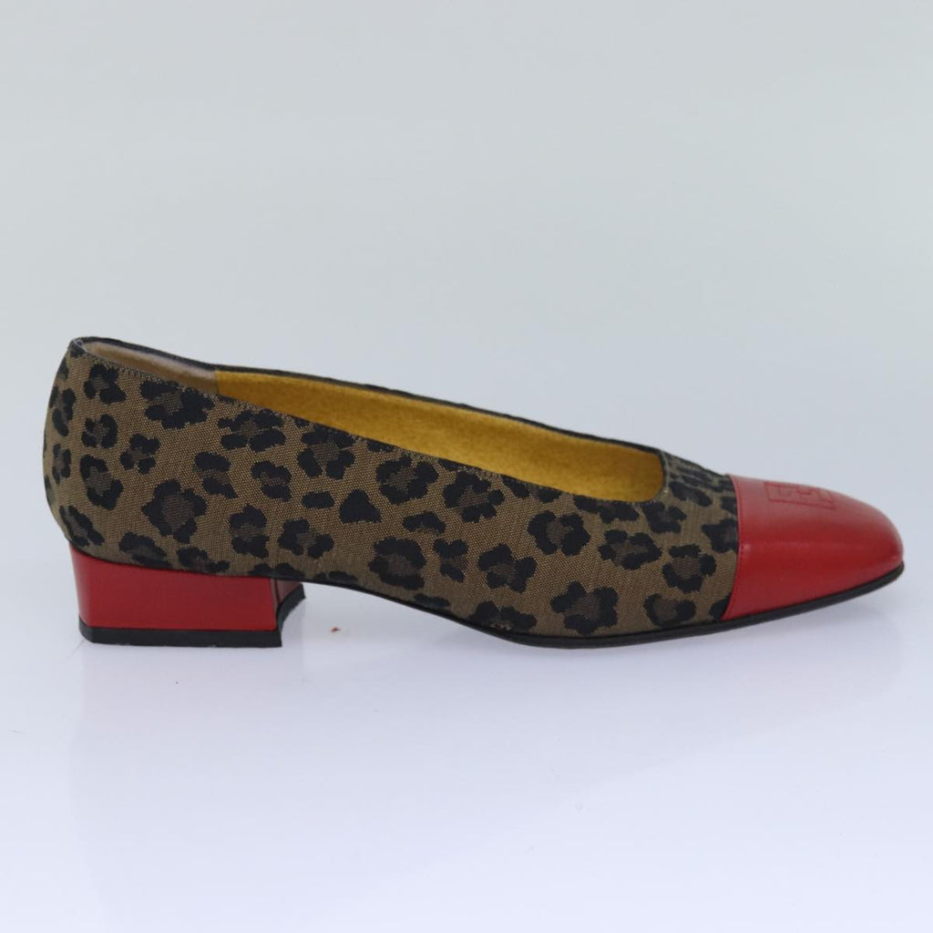 FENDI Leopard pumps shoes Canvas Leather 37.5 Brown Redti1874