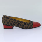 FENDI Leopard pumps shoes Canvas Leather 37.5 Brown Redti1874