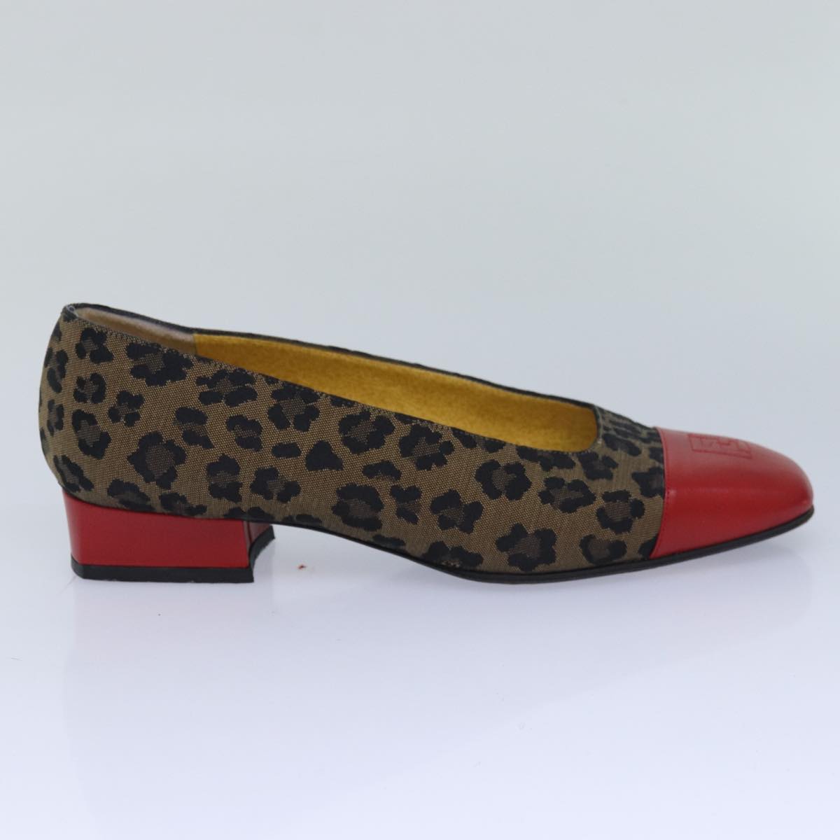 FENDI Leopard pumps shoes Canvas Leather 37.5 Brown Redti1874