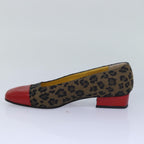 FENDI Leopard pumps shoes Canvas Leather 37.5 Brown Redti1874