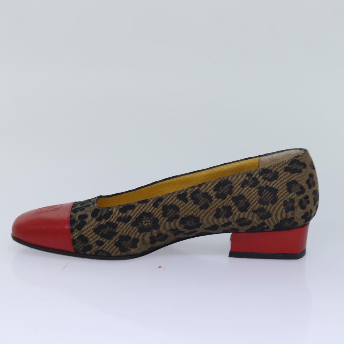 FENDI Leopard pumps shoes Canvas Leather 37.5 Brown Redti1874