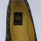FENDI Leopard pumps shoes Canvas Leather 37.5 Brown Redti1874
