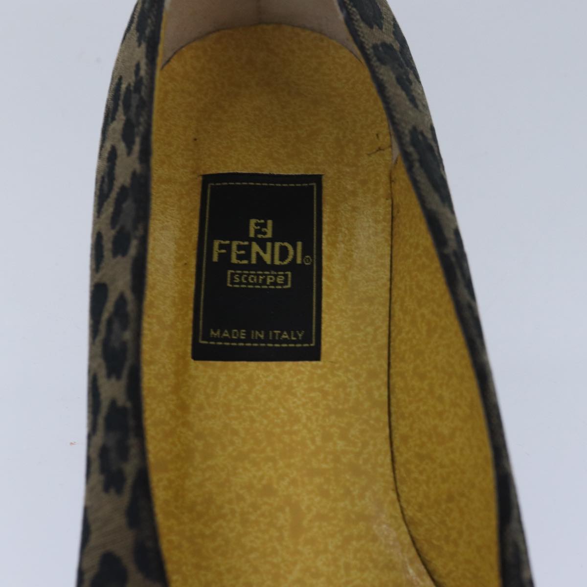 FENDI Leopard pumps shoes Canvas Leather 37.5 Brown Redti1874