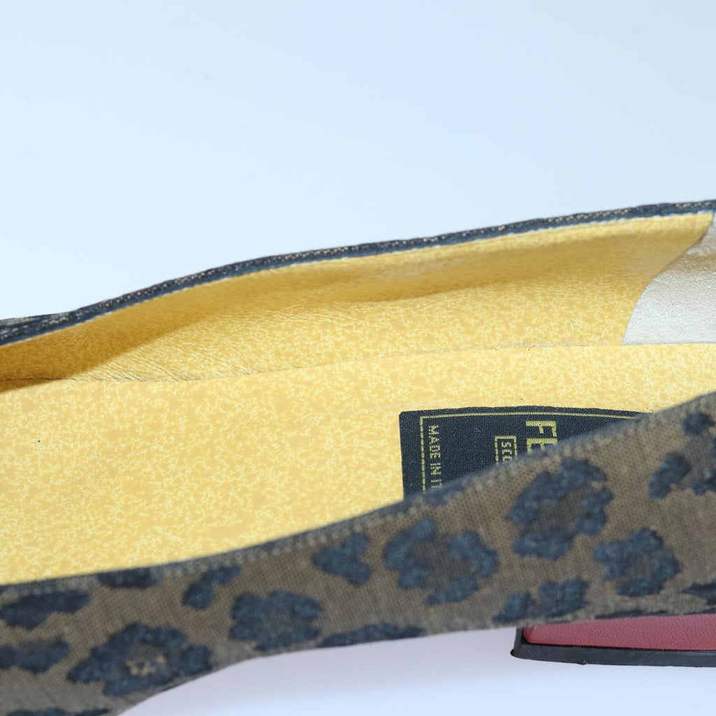 FENDI Leopard pumps shoes Canvas Leather 37.5 Brown Redti1874
