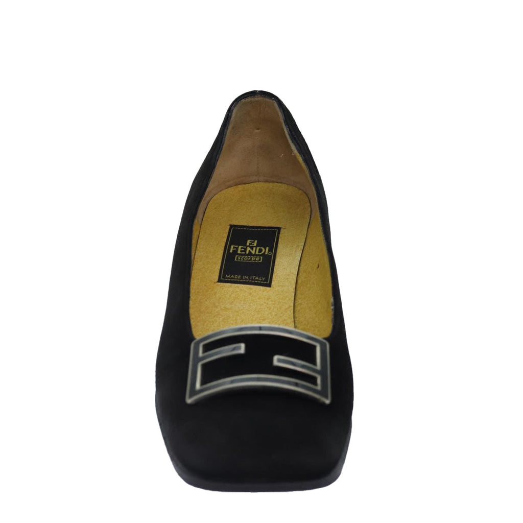 FENDI Pumps 36 1/2 pumps Suede Leather Black Silverti1921