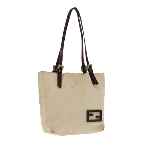 FENDI Hand Bag Canvas Leather Beige Brown Silverti2134