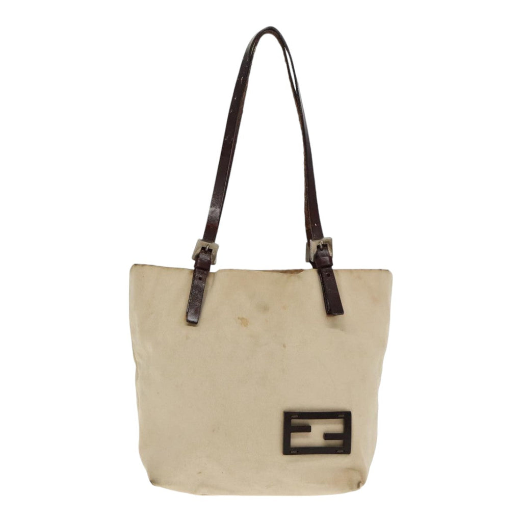 FENDI Hand Bag Canvas Leather Beige Brown Silverti2134
