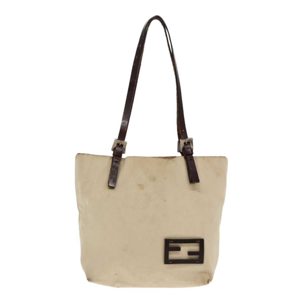 FENDI Hand Bag Canvas Leather Beige Brown Silverti2134