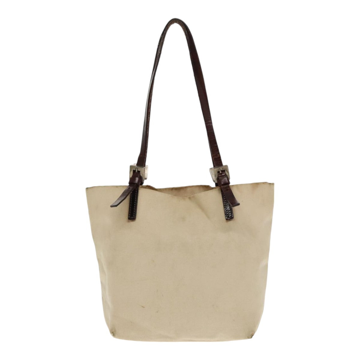 FENDI Hand Bag Canvas Leather Beige Brown Silverti2134