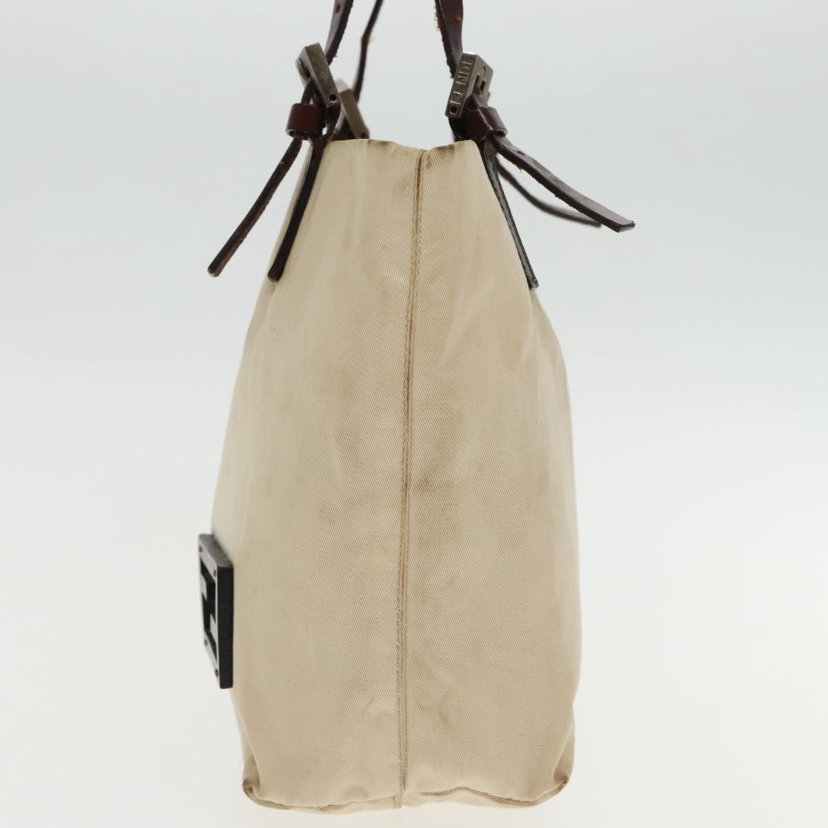 FENDI Hand Bag Canvas Leather Beige Brown Silverti2134