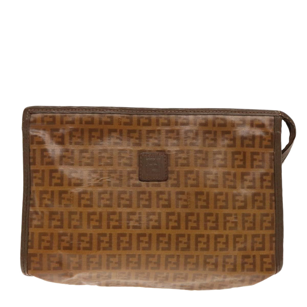 FENDI Zucchino Canvas Clutch Bag Brown Goldti2135