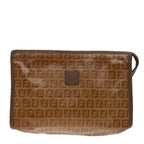 FENDI Zucchino Canvas Clutch Bag Brown Goldti2135
