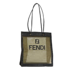 FENDI Tote Bag Nylon Leather Khaki Black Goldti2229
